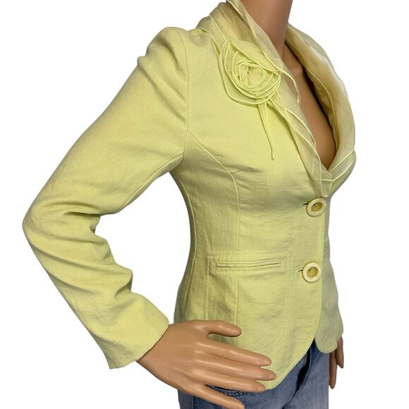 Vintage Y2K Marc Jacobs Blazer Jacket Chartreuse Green Yellow Ruffle Size 2 - Picture 3 of 10